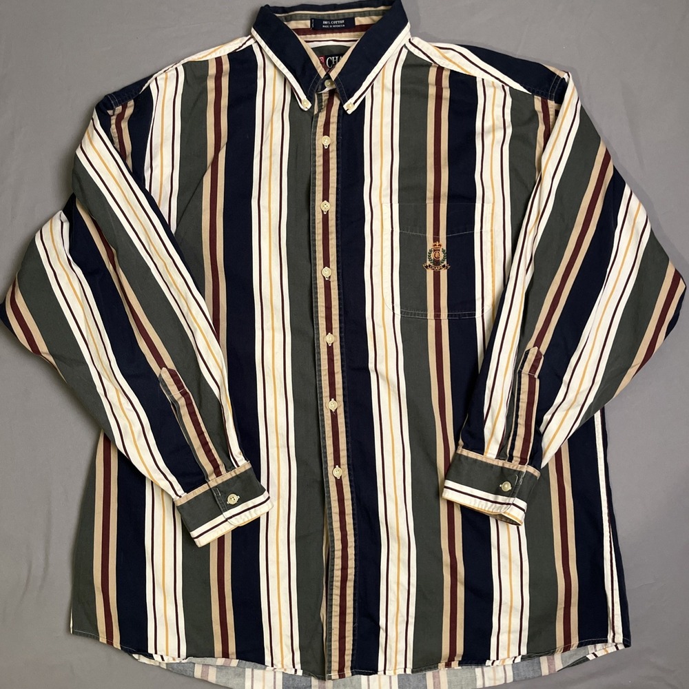 Vintage Chaps Ralph Lauren Striped Button Up Size Multicolor Cotton Embroidered